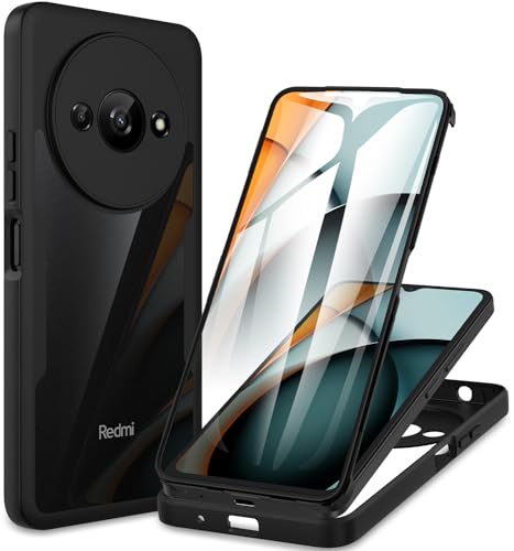 CENHUFO für Xiaomi Redmi A3 Hülle, 360 Grad Schutzhülle mit Eingebautem Displayschutz, Robust Stoßfest Panzerhülle Bumper Cover Outdoor Case Ganzkörper Handyhülle für Xiaomi Redmi A3 - Schwarz von CENHUFO