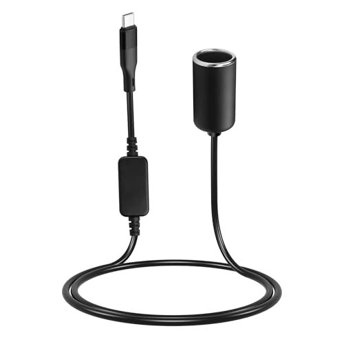 CERRXIAN 3,2 Fuß USB-C-Stecker auf 12 V 18 W Zigarettenanzünder-Buchse, Adapter, Stromkabel für Dashcam, Radarwarner, GPS, Auto-LED-Lichtleisten und andere Automobilelektronik von CERRXIAN