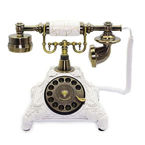 CERRXIAN Retro-Festnetztelefon mit Wählscheibe, Antik-Telefon mit Wählscheibe, Festnetztelefon aus Kunstharzimitat, dekoratives Heimbürotelefon (White-117CS) von CERRXIAN