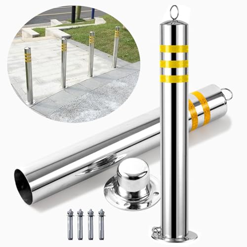 Parkschranke, Verschraubte Säulenbarrikaden mit reflektierenden Bändern, abnehmbarer Pollerpfosten aus Metall, Einfahrtsblocker (Farbe: Grün, Größe: 7,6 x 60 cm (3 x 23 5/8 Zoll))(Yellow,7.6 x 60cm (3 von CETEOR