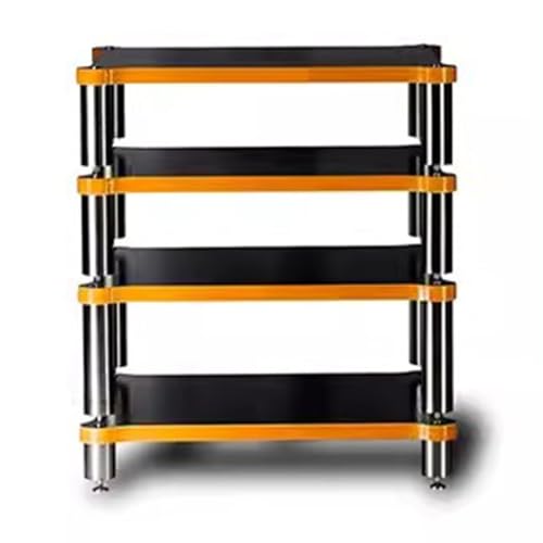 4-stöckiges HiFi-Rack AV-Regal Plattenspieler Ständer Geräte Kabinett HiFi-Massivholz-Audio-Rack HiFi Rack Füße Verstärker Regal Audio Video Komponenten(Schwarz,60 * 78 * 48cm) von CFGYHN