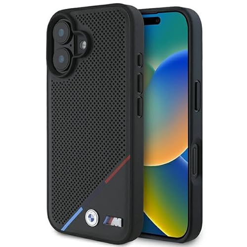 CG Mobile BMW BMHMP16M23PUPDK Hülle für iPhone 16 Plus 6.7" Schwarz hardcase M Perforated Tricolor Line von CG MOBILE