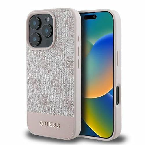 CG MOBILE Guess Schutzhülle für iPhone 16 Pro (PU-4G) mit Streifen an der Unterseite, Rosa von CG MOBILE