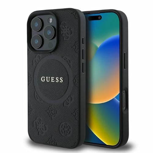 CG MOBILE Guess Magsafe Saffiano PU-Hartschale mit klassischem Pfingstrosen-Logo für iPhone 16 Pro, B von CG MOBILE