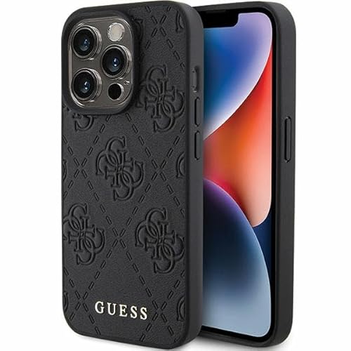 Guess GUHCP15LP4EPMK Hülle für iPhone 15 Pro 6.1" Schwarz hardcase Leather 4G Stamped von CG MOBILE