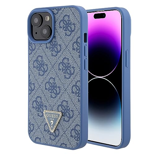 GUESS GUHCP15SP4TDPB Hülle für iPhone 15 6.1" Blau hardcase Leather 4G Triangle Strass von CG MOBILE