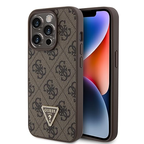 GUESS GUHCP15XP4TDPW Hülle für iPhone 15 Pro Max 6.7" braun hardcase Leather 4G Triangle Strass von CG MOBILE