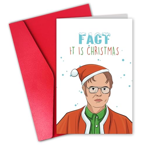 CGBRkakkoii Lustige Dwight Schrute Weihnachtskarte, lustige Weihnachtskarte für Freund, Frohe Weihnachtskarte für Männer, Fact It Is Christmas von CGBRkakkoii