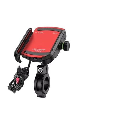 CGBWMB Handyhalter Motorrad Motorrad-Telefonhalter Mit QC3.0-USB-Ladegerät Für Motorrad-Lenker-Rückspiegel GPS-Ständer Halterung Handy-Halterung Motorrad-Navigationshalterung(Red QC3.0 Charger) von CGBWMB