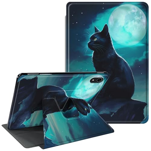 CGFGHHUY Schutzhülle für iPad Air 13 Zoll 2024 M2 mit 360 Grad drehbarem Ständer, Schutzhülle mit automatischer Wake-Sleep-Hülle für iPad Air 13 Zoll 2024 – Moon Cat von CGFGHHUY