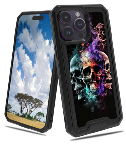 CGFGHHUY Schutzhülle für iPhone 16 Pro, 2-in-1, zweilagig, hartes Polycarbonat, weiches TPU, stoßfest, Fallschutzhülle, für iPhone 16 Pro 6,3 Zoll 2024 – Feuereisschädel von CGFGHHUY