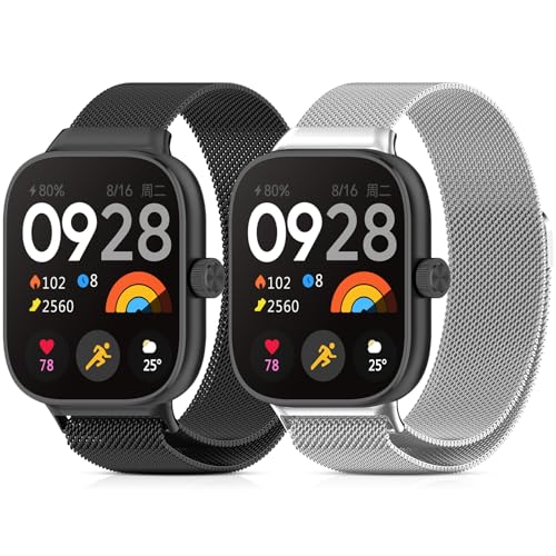 CHANRASI 2 Stück Ersatzarmband Kompatibel mit Xiaomi Redmi Watch 4/Xiaomi Mi Band 8 Pro/Xiaomi Mi Band 9 Pro Armband Damen Herren,Magnetische Armbänder für Redmi Watch 4 Schwarz/Silber von CHANRASI