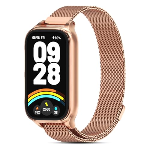 CHANRASI Armband Kompatibel mit Xiaomi Smart Band 9 Active/Redmi Smart Band 3.Magnetisch Metall Edelstahl Ersatzarmband Damen Herren für Xiaomi Smart Band 9 Active Roségold von CHANRASI