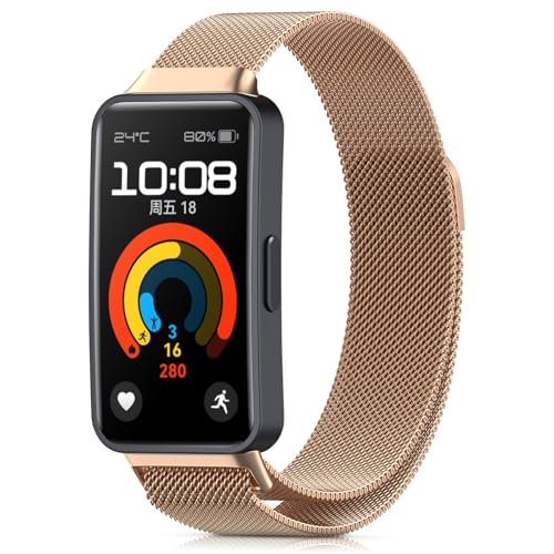 CHANRASI Ersatzarmband Kompatibel mit Huawei Band 8 & Huawei Band 9 Damen Herren,Einstellbar Metall Armbänder aus Edelstahl für Huawei Band 8 & Huawei Band 9 Rosa von CHANRASI