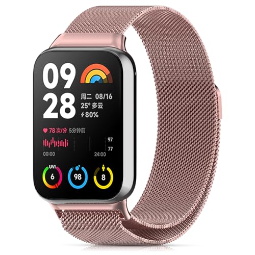 CHANRASI Metall Armband Kompatibel mit Xiaomi Mi Band 9 Pro/Xiaomi Mi Band 8 Pro/Redmi watch 4,EIN-klick-Verbindung Loop Magnetisches Band Rosa von CHANRASI