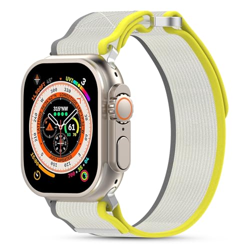 CHANRASI Nylon Armband Kompatibel mit Apple Watch 44mm 45mm 49mm 42mm für Damen/Herren,Verstellbare Sport Uhrenarmband für iWatch Series 9 8 7 6 5 4 3 2 1 SE Ultra 2/Ultra Gelb/Beige von CHANRASI