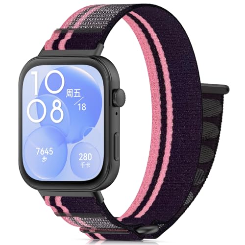 CHANRASI Nylon Armband Kompatibel mit Huawei Watch Fit 3 für Damen/Herren, Verstellbare Sport für Huawei Watch Fit 3,Rosa Violett von CHANRASI