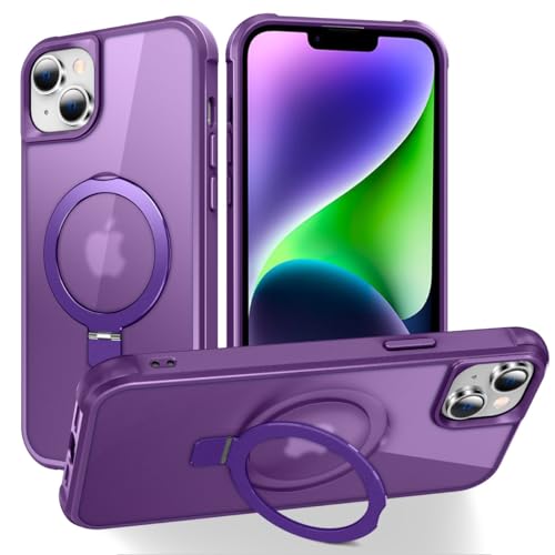 CHAOFEnG Magnetische Schutzhülle für iPhone 13, mit Ständer, militärische Qualität, Falltest, kompatibel mit Magnet-Zubehör, Ring, durchscheinend, schlank, harte Rückseite, weicher Rand, Violett von CHAOFEnG