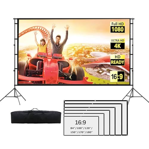 Projektor-Leinwand mit Ständer,120 Zoll tragbare Projektionswand, 16:9 4K HD Rück- und Frontprojektion,Filmleinwand für Innen- und Außenbereich,Heimkino,Hinterhof(Milk Silk,180IN) von CHDGSJ