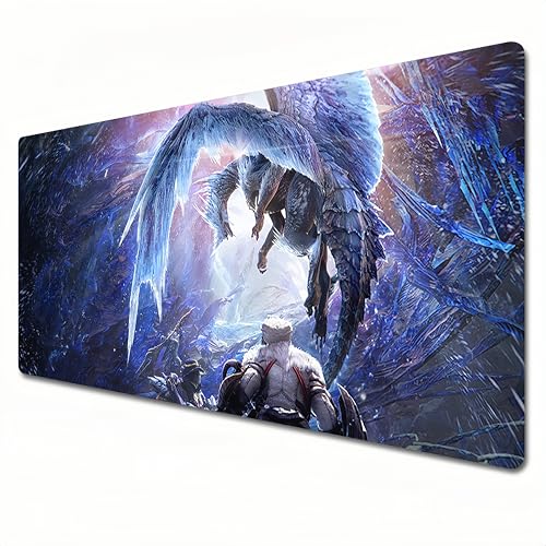 Monster Hunter Wilds Mauspad, XXL, lila, großes Gaming-Mauspad, 900 x 400 cm, genähter Rand, geeignet für Büro, Zuhause (A05) von CHDHEVEGOD