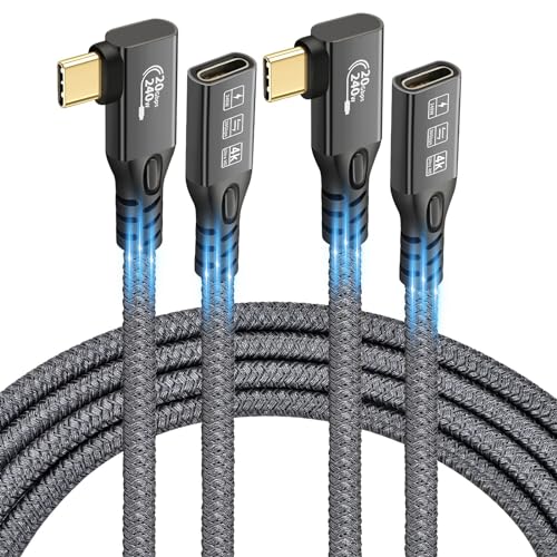 90 Grad USB C 3.2 Verlängerungskabel, 2 Stück USBC 3.2 Gen2 Typ C Stecker auf Buchse Extender Kabel Ultra 4 K @ 60 Hz 240 W Laden 20 Gbps Datentransfer mit SSD (2, 2 Stück 90-Grad-Verlängerung 20 G von CHENLENIC