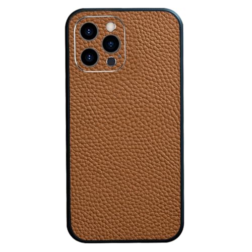 CHENMJJ Handgefertigt Hülle für iPhone 15 Pro Max/15 Pro/15 Plus/15, Luxus Echtes Leder Business-Stil Handyhülle Ultra -Dünne Telefonhülle,Khaki,15 von CHENMJJ