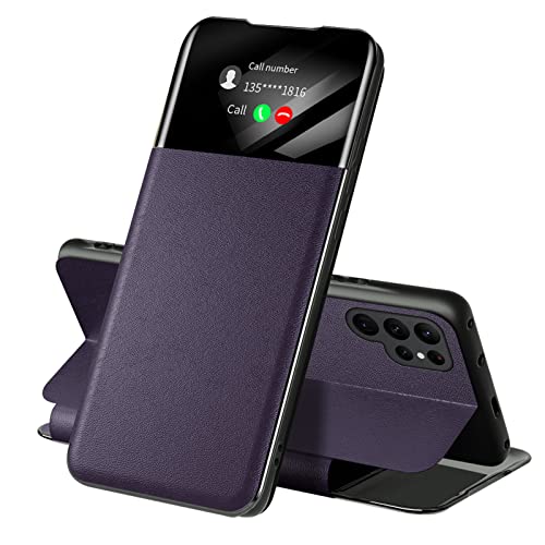 CHENMJJ Lederhülle für Samsung Galaxy S24 Ultra/S24 Plus/S24, Klapphülle, Klapphülle, Smart-Wake-Up-Folio-Brieftasche, Business-Handyhülle (Rot, S24 Ultra) (S24 Plus, Violett) von CHENMJJ