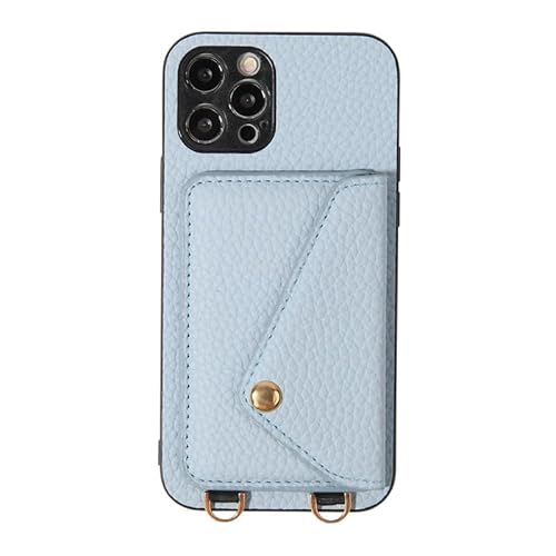 CHENMJJ Schutzhülle aus Leder für iPhone 15Pro Max/15 Pro/15 Plus/15, Brieftaschen-Schutzhülle mit Kameraloch und langem Schultergurt (15, Blau) von CHENMJJ