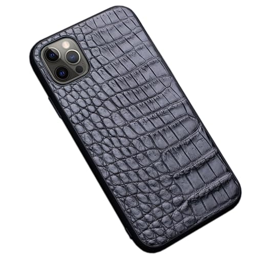 CHENMJJ Schutzhülle aus echtem Leder für iPhone 15 Pro Max/15 Pro/15 Plus/15, Kameraschutzhülle, Krokodildruck, Anti-Fingerabdruck, unterstützt kabelloses Laden (38,1 cm, schwarz) von CHENMJJ