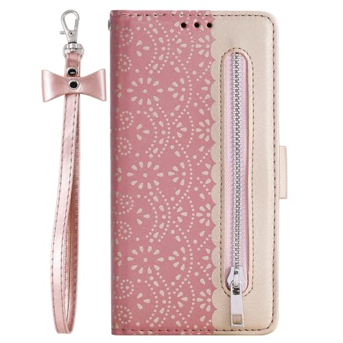 CHENMJJ Schutzhülle für Samsung Galaxy S24ultra/S24plus/S24, Klapp-Reißverschluss, Leder, Brieftaschenformat, für Damen und Mädchen, Handschlaufe, Schutzhülle (forS24 Ultra, Gold) von CHENMJJ