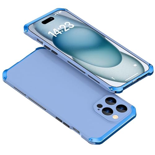 CHENMJJ Schutzhülle für iPhone 15Pro Max/15 Pro/15, Aluminium-Legierung, Metallgehäuse mit präzisem Objektivschutz, ultradünne Abdeckung, kratzfeste Rückseite, Blau, 15 Pro von CHENMJJ