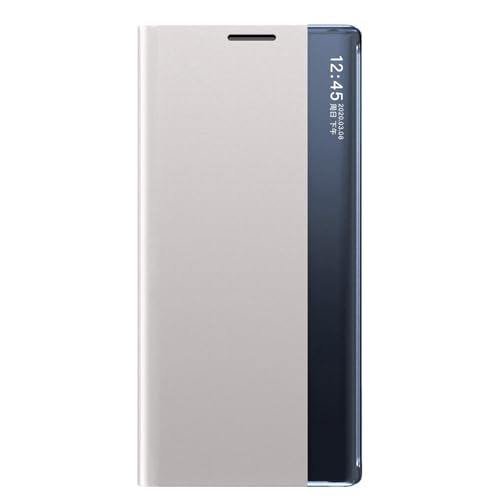 Dünne Hülle für Samsung Galaxy S24 Ultra/S24 Plus/S24, Intelligentes Schlafen/Wecken Fenster Handyhülle Geschäftsstil Leder Telefonhülle,Silber,S24 Plus von CHENMJJ