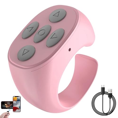 Fingertip-Funk-Bluetooth-Fernbedienung, Drahtlose Bluetooth-Fernbedienung Per Fingertipp, Fingerspitzen Seitenwender Scrolling Ring Wiederaufladbares Selfie Kamera Fernauslöser für Handys (Rosa) von CHENRI