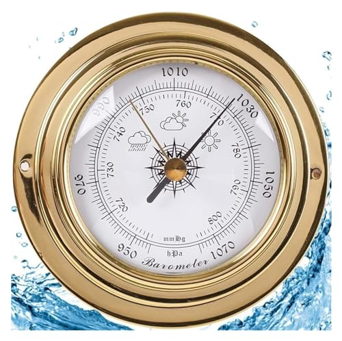 Wetterstation analog, Barometer, Messinggehäuse 3,8 Zoll 98 mm Uhr Gezeitenuhr Wettervorhersage, keine Batterie erforderlich von CHENYUOZ