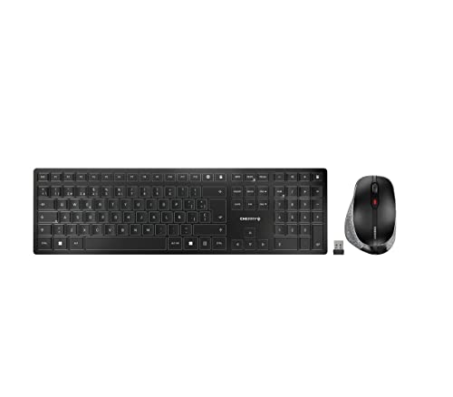 CHERRY DW 9500 SLIM, Kabelloses Tastatur- und Maus-Set, Spanisches Layout (QWERTY), Bluetooth oder 2,4 GHz Funk, Ergonomische Rechtshändermaus, Schwarz-Grau von CHERRY