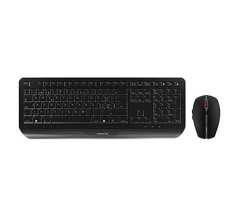 CHERRY GENTIX DESKTOP, Kabelloses Tastatur-Maus-Set, Schweizer Layout (QWERTZ), 2,4 GHz Funk, Integrierte Handballenauflage, Symmetrische Maus, Schwarz von CHERRY