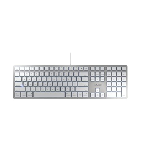 CHERRY KC 6000 SLIM FOR MAC, Kabelgebundene Mac-Tastatur (USB-A Anschluss), US-Layout (QWERTY), Flüsterleise Tasten, Flaches Design, Weiß-Silber von CHERRY