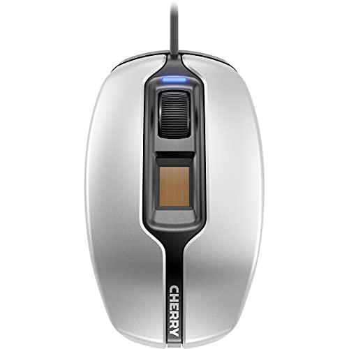 CHERRY MC 4900, kabelgebundene Maus, Logon per Fingerabdruck, integrierter Fingerprintleser, optischer Sensor, 3 Tasten Maus, silber-schwarz von CHERRY