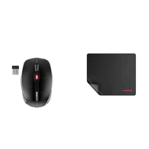 CHERRY MW 8C Advanced, Kabellose Maus & MP 1000, Premium Mousepad XL, 30 cm x 35 cm, vernähte Kanten, geeignet für alle Maussensoren, rutschfest, zusammenrollbar, Schwarz von CHERRY