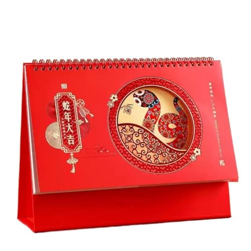 CHFYIJYHM Tischkalender 2025 Vintage Neujahr Rot Tischkalender Ornament Schlange Jahreskalender Geschenkkalender Chinesische Malerei (A) von CHFYIJYHM