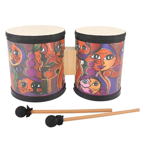 15,5 Cm, 13 Cm Bongo-Trommel mit Toon-Holz und Kunststoffmaterial, Oberseite aus Ziegenleder, Ideale Baby-Spielzeugtrommel für Kinder, um Rhythmus zu entwickeln. Geeignet für von CHICIRIS