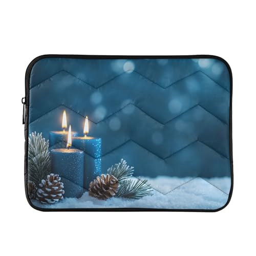 Blaue Weihnachtskerzen-Laptophülle, Computer-Tragetasche, Laptop-Schutzhülle, Notebook-Tasche, 33-35,6 cm (13-14 Zoll) von CHIFIGNO