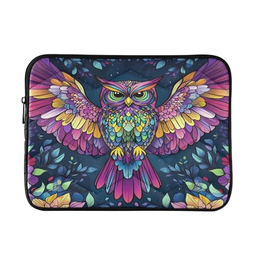 Gesteppte Laptop-Hülle, tragbare Computertasche, bunte Mandala-Eule, Boho-Federn, Laptop-Schutzhülle, Notebook-Tasche, 38,1 - 40,6 cm von CHIFIGNO