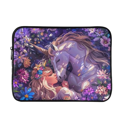 Gesteppte Laptop-Hülle mit Einhorn-Motiv, 33 - 35,6 cm (13 - 14 Zoll), niedliche Computertasche, Notebook-Tasche von CHIFIGNO