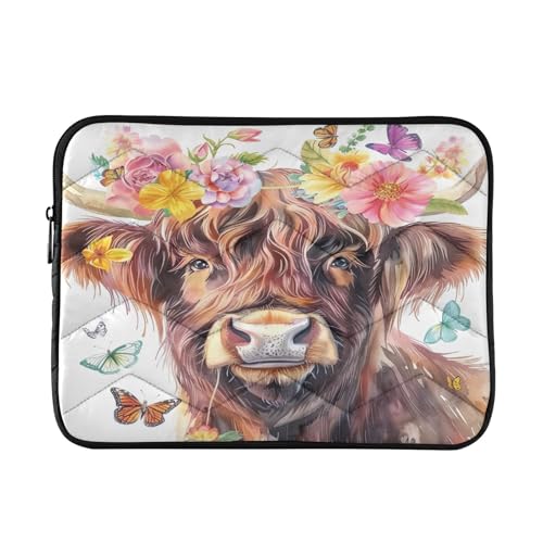 Highland Rinder mit Schmetterlingen und Blumen, Laptop-Tragetasche, 38,1-40,6 cm, tragbare Computertasche, Laptop-Schutzhülle, Notebook-Tasche von CHIFIGNO