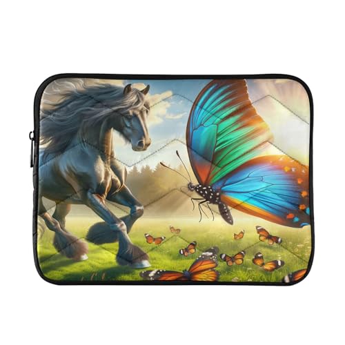 Laptop-Tragetasche, Motiv: Pferde, Schmetterlinge, 38,1 - 40,6 cm, Laptop-Schutzhülle, tragbare Computertasche, Notebook-Tasche von CHIFIGNO