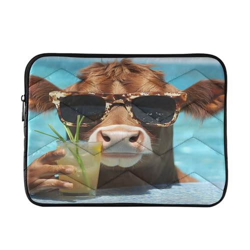 Lustige braune Kuh-Sonnenbrille, Laptop-Tasche, schützende Laptop-Tasche, tragbare Computertasche, Tablet-Hülle, 33-35,6 cm (13 - 14 Zoll) von CHIFIGNO