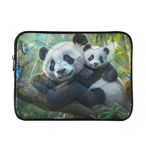 Niedliche Pandas Laptophülle, blaue Schmetterlinge, niedliche Computertasche, Laptop-Schutzhülle, Notebook-Tasche, 38,1 - 40,6 cm (15 - 16 Zoll) von CHIFIGNO