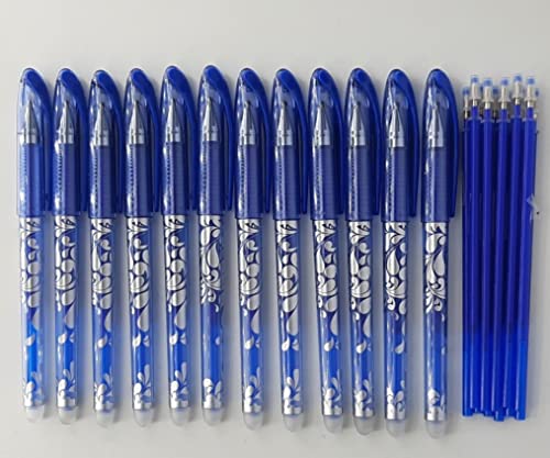 CHLOENCE Radierbare Stifte – 12 Stück + 12 Nachfüllpackungen, Gel-Tinte, löschbare Stifte, blau, 0,5 mm Spitze, löschbare Stifte für Grundschule, Büro und Spiel von CHLOENCE