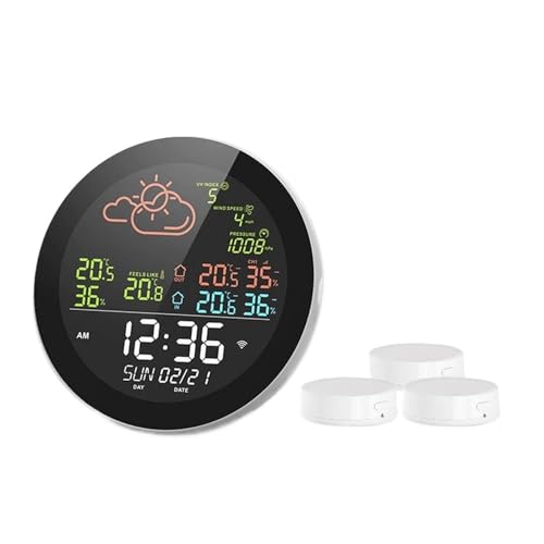 Temperature Sensor Digitale Wetterstation, 5,3-Zoll-Smart-Multifunktions-Home-Office-Wetterstation, Farb-Digitalanzeige, Uhr, Außen- und Innentemperaturtester, mehrere Datenanzeigen(3) von CHLSHZXD